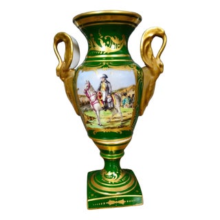 Napoleon I Decorative Vase in Green and Gold Porcelain For Sale