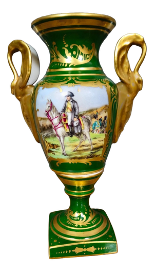 Napoleon I Decorative Vase in Green and Gold Porcelain