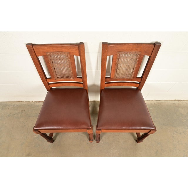 Early 20th Century Stickley Brothers Antique Mission Oak and Cane Arts & Crafts Side Chairs or Dining Chairs, Pair For Sale - Image 5 of 14
