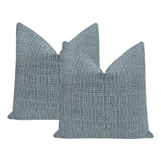 22" Denim Hepburn Tweed Pillows - a Pair For Sale