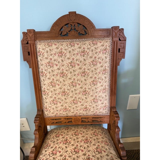 Late 19th Century Antique Eastlake Cushioned Chair Seat Carved Wood For Sale - Image 5 of 5