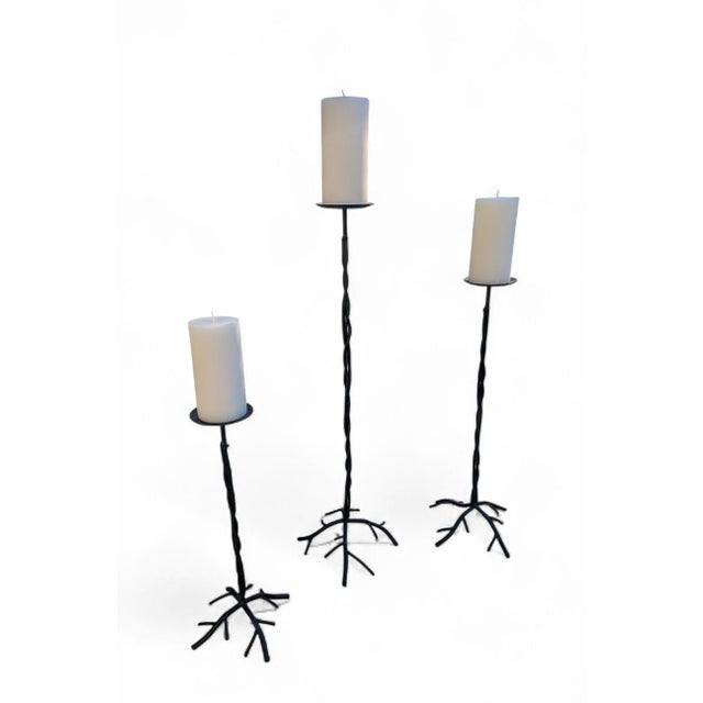 Late 20th Century Giocometti Style Tree Branch Floor Pillar Candle Holders-Set of 3 For Sale - Image 5 of 16