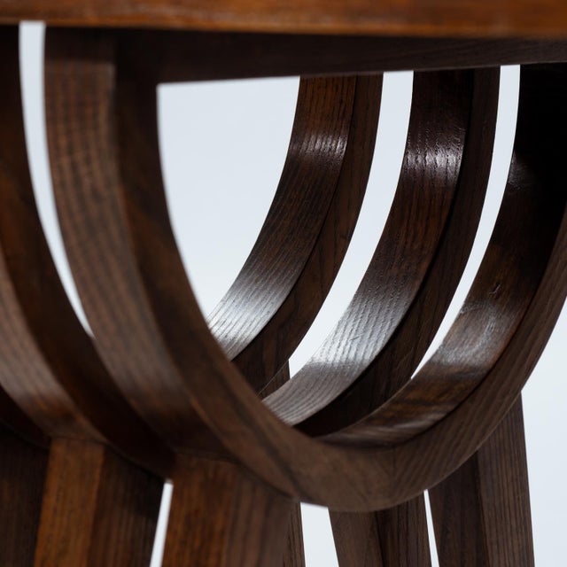 Beautiful oak nesting set from France, 1950s. Very elegant legs, parquetery top. with a hinge to Art Deco period. In very...