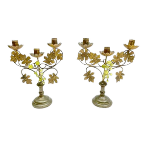 Pair Vintage Tole & Bakelite Grape Candle Holders