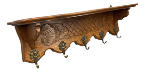Vintage French Wall Coat Rack in Oak