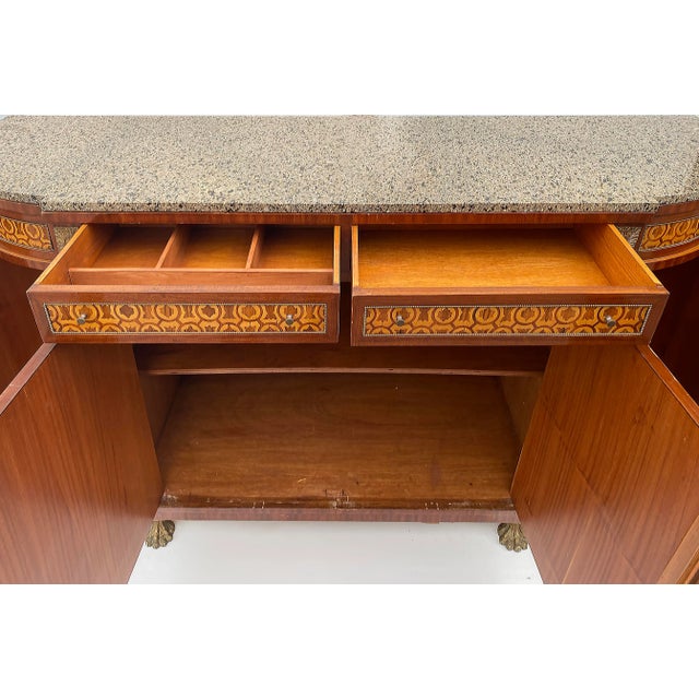 French Late 20th Century Marquetry Sideboard French, Granite, Inlay, Bronze Mounts and Feet For Sale - Image 3 of 12