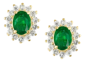 4 Ct Oval Shape Emerald & 1.5 Ct Diamond Post Back Earrings 14 Karat Yellow Gold