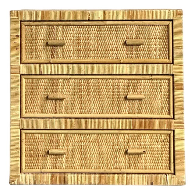 Vintage Boho Wrapped Rattan Chest of Drawers For Sale