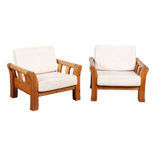 Pair of Large Rustic Pine Armchairs, Circa 1960 For Sale