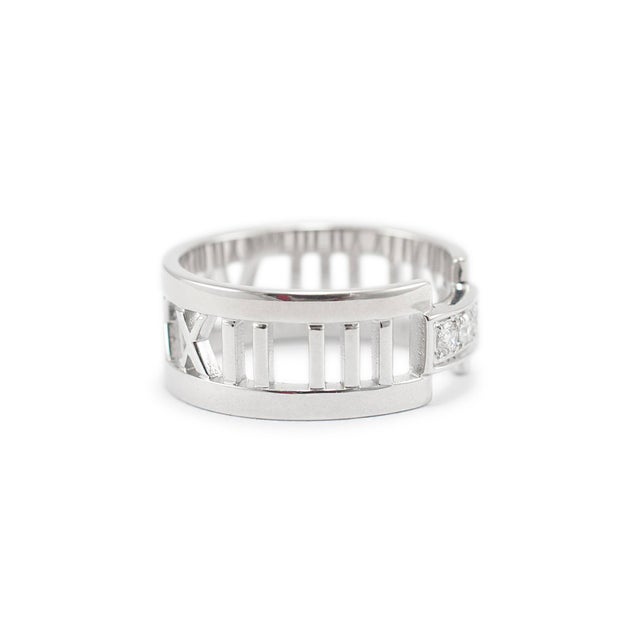 Tiffany and Co. Tiffany & Co. Atlas 18k White Gold Three Diamond Open Band Ring, Size 6.5 For Sale - Image 4 of 7