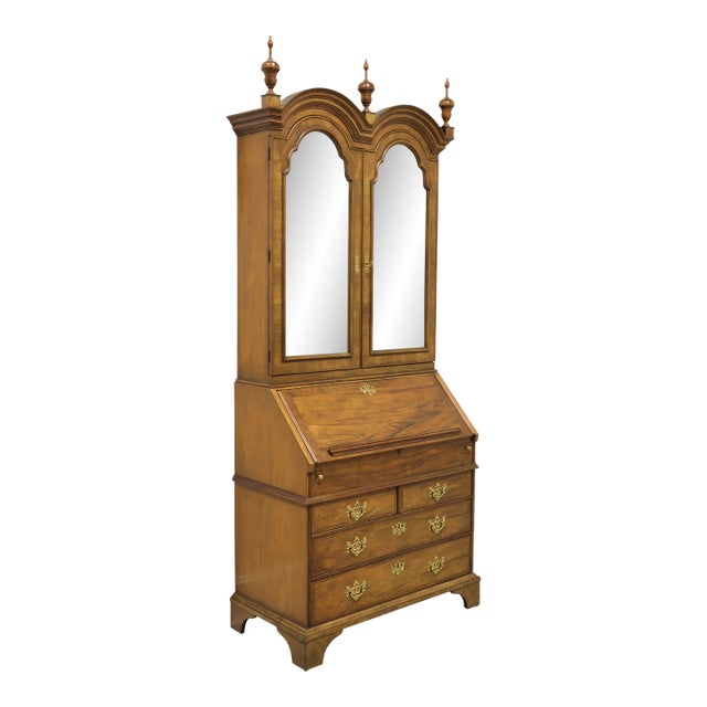 Baker Georgian Walnut Bonnet Top Secretary Desk With Mirrored Blind Bookcase For Sale