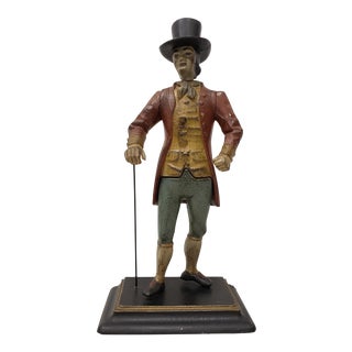 Late 19th Century Hand Painted Spelter Sculpture of a Man with Cane & Top Hat For Sale