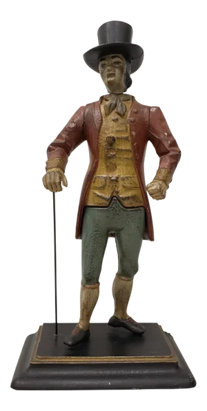 Late 19th Century Hand Painted Spelter Sculpture of a Man with Cane & Top Hat