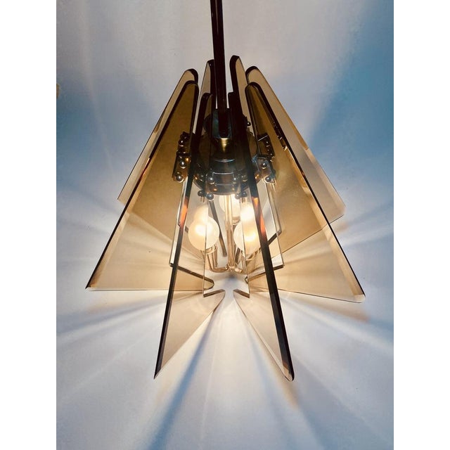 Tinted Glass and Brass Hanging Lamp by Gino Paroldo for Fontana Arte, 1950s For Sale - Image 3 of 5