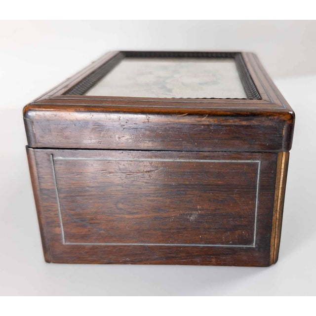 19th Century Continental European Rosewood Veneer Box With Needlepoint, French or German For Sale - Image 11 of 15