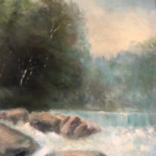 Impressionist 1960’s Original Vintage Impressionist Painting River Landscape With Falls & Rocks Original Modernist Frame Signed For Sale - Image 3 of 5
