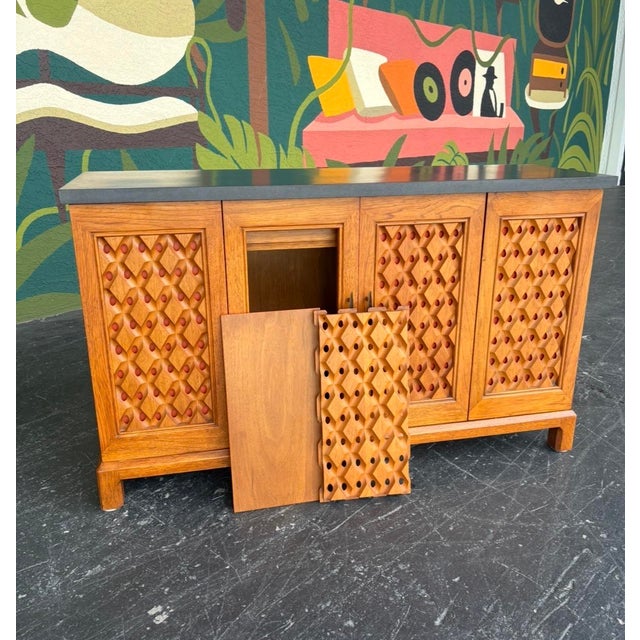 Mid Century Heritage Slate Top Petite Credenza W Reversible Door Panels For Sale - Image 12 of 17