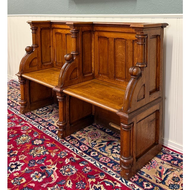 French Antique French Pew Bench Double Seat Oak For Sale - Image 3 of 18