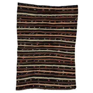 Striped Goat Hair Vintage Kilim Rug- 7′ × 10′ For Sale