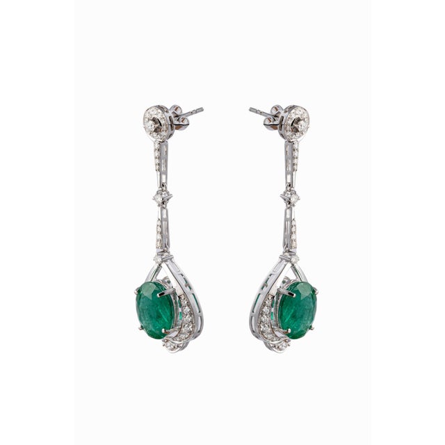Metal Natural Zambian Emerald Earrings With Diamonds and 14k Gold For Sale - Image 7 of 8
