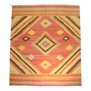 Vintage Zabihi Collection Square Room Size Turkish Kilim - 8'8" x 10' For Sale
