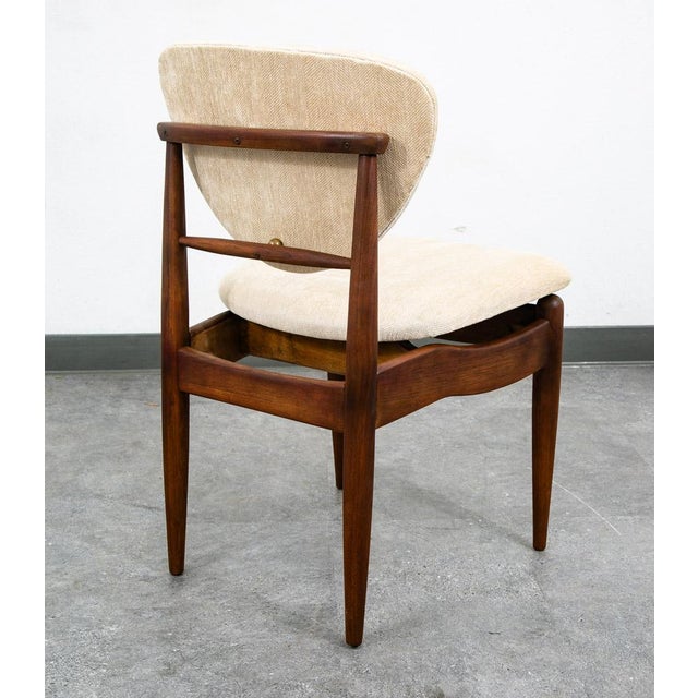 Mid Century Danish Modern Dining Chair John Stuart Wood Walnut Off White Cream For Sale - Image 10 of 12