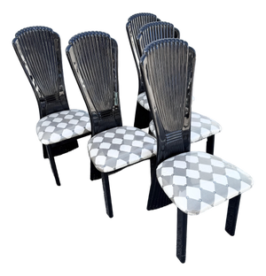 Art Deco Black Lacquered High Back Dining Chairs - Set of 5