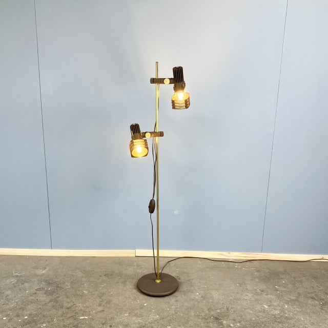 Two-Light Floor Lamp with Plastic Spotlights on a Brass Rod from Hustadt Leuchten,1970s For Sale - Image 13 of 13