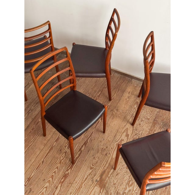 1950s Mid-Century Danish Model 82 Embassy Chairs in Teak and Leather by Niels O. Møller for J. L. Mollers, Set of 6 For Sale - Image 5 of 18
