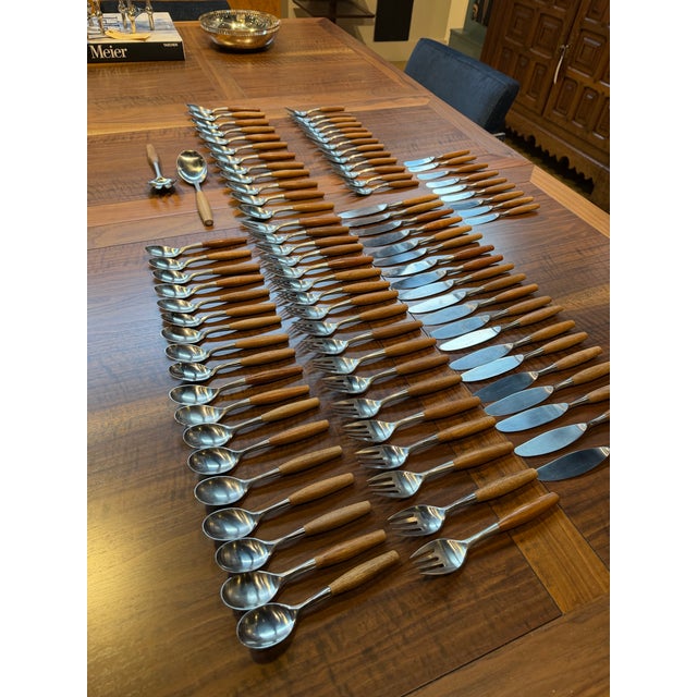 Mid-Century Modern Dansk Wood Accent Flatware – Jens Quistgaard De, 1970s – Teak & Stainless (92-Piece Set) For Sale - Image 3 of 7