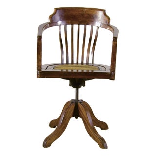 Victorian Style Swivel Chair with Wicker Seat and Walnut Frame, 1900s For Sale