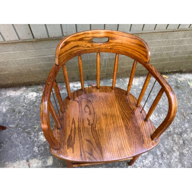 American Pair of Arts and Crafts Firehouse Oak Windsor Pub Chairs For Sale - Image 3 of 17