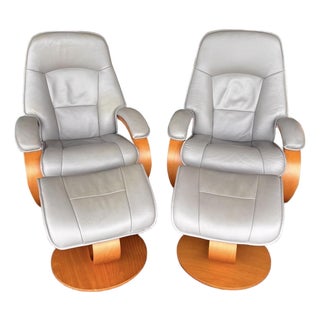 Danish Modern Fjords Admiral Leather Recliner W Otto Pair For Sale