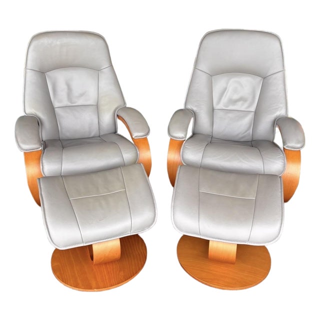 Danish Modern Fjords Admiral Leather Recliner W Otto Pair For Sale