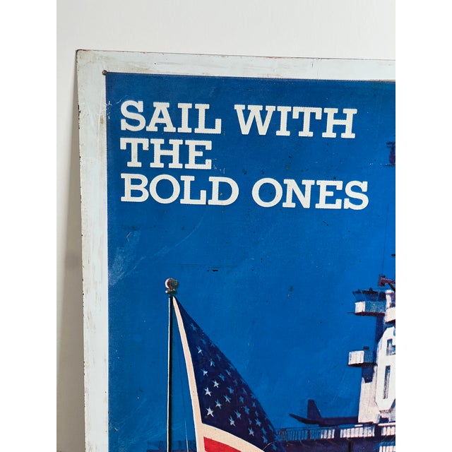 This striking original Vietnam Era double-sided U.S. Navy recruiting sign features bold artwork by celebrated illustrator...