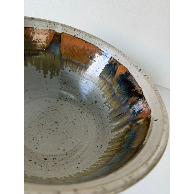 Contemporary 1980’s Vintage Organic – Hand Thrown Drip Glaze Stoneware Studio Pottery Bowl – Unsigned For Sale - Image 3 of 12