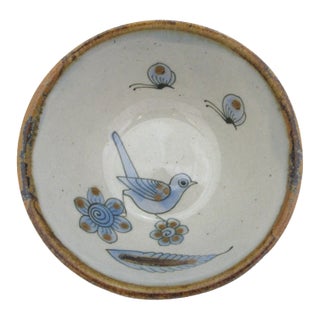 Ken Edwards El Palomar Blue Bird Flowers Mexican Tonala Pottery 6 1/4" Bowl For Sale