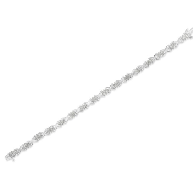 Early 21st Century .925 Sterling Silver 1-1/2 Cttw Diamond Cluster X Link 7" Tennis Bracelet (I-J color, I3 clarity) For Sale - Image 5 of 6