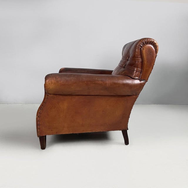 Art Nouveau Armchairs with Armrest in Brown Leather, England, 1920s, Set of 2 For Sale - Image 3 of 18