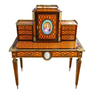 Donald Ross 19th Century Inlaid Porcelain & Ormolu Mounted Desk Bonheur Du Jour For Sale