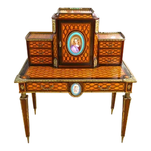 Donald Ross 19th Century Inlaid Porcelain & Ormolu Mounted Desk Bonheur Du Jour
