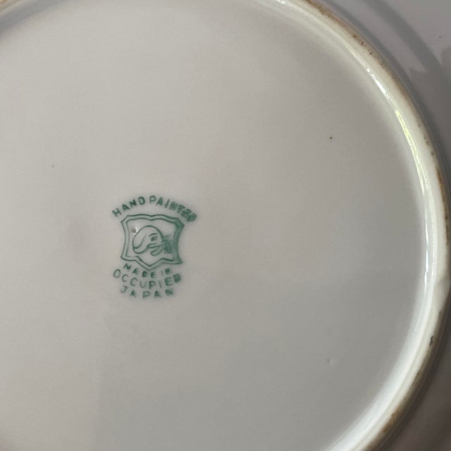 Green Vintage Lemon Dish – Hand-Painted Finger Plate Occupied Japan – Blue & Purple Floral Nappy With Gold Trim For Sale - Image 8 of 8