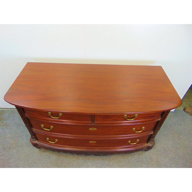 regency style commode/ dresser. Solid Mahogany, bow front design 2 small drawers over 2 large drawer, carved rounded...