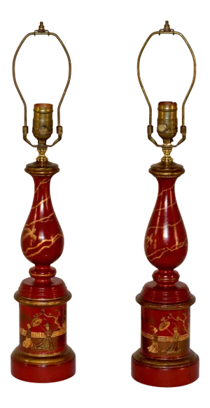 Pair of Chinoiserie Lamps, Ca 1960