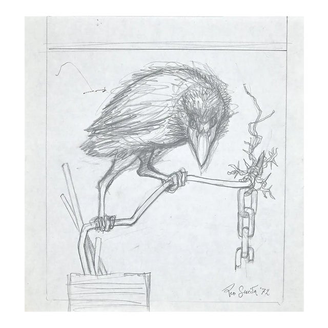 Leo Guida, The Crow, Original Pencil Drawing, 1972 For Sale