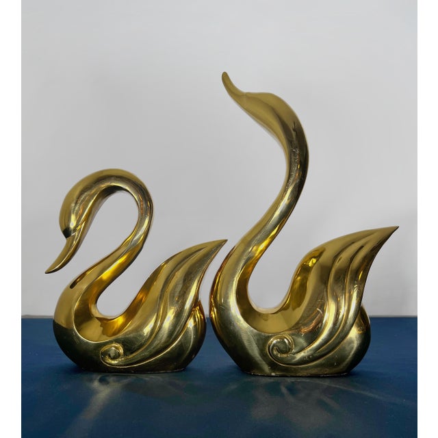 Brass Monumental 15-Inch Hollywood Regency Brass Swans – Pair For Sale - Image 8 of 10