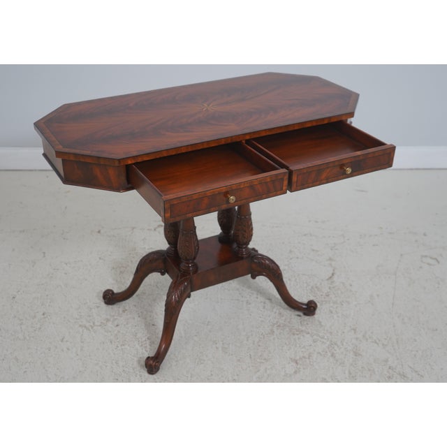 Traditional Maitland Smith 2 Drawer Carved Mahogany Foyer Table For Sale - Image 3 of 18