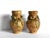 A pair of rare, antique Japanese vases with a basketweave texture in a yellowish beige, and relief sea life details of...