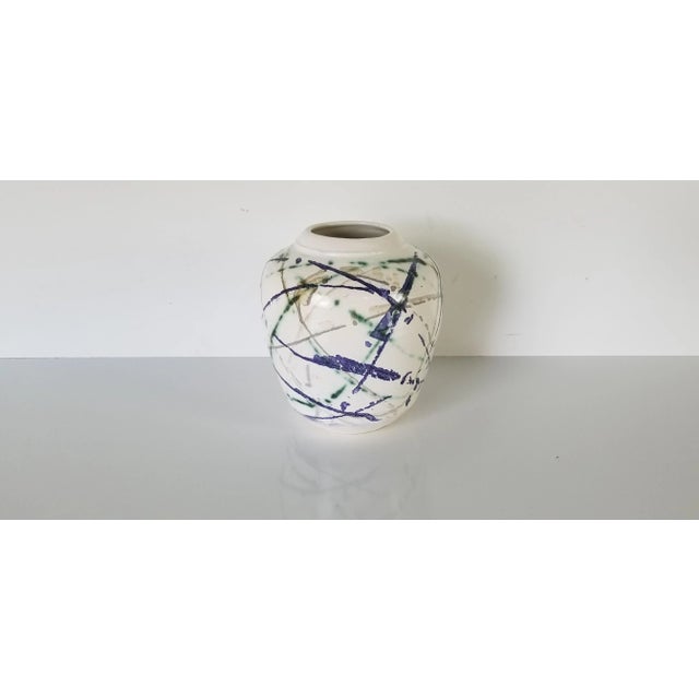 Mid-Century Modern 80s Vintage Signoule Abstract Design Art Ceramic Vase For Sale - Image 3 of 8