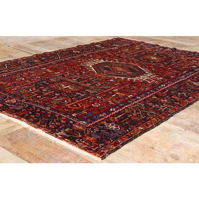 Red Vintage Persian Karaja Heriz Rug, 04'07 X 06'04 For Sale - Image 8 of 10